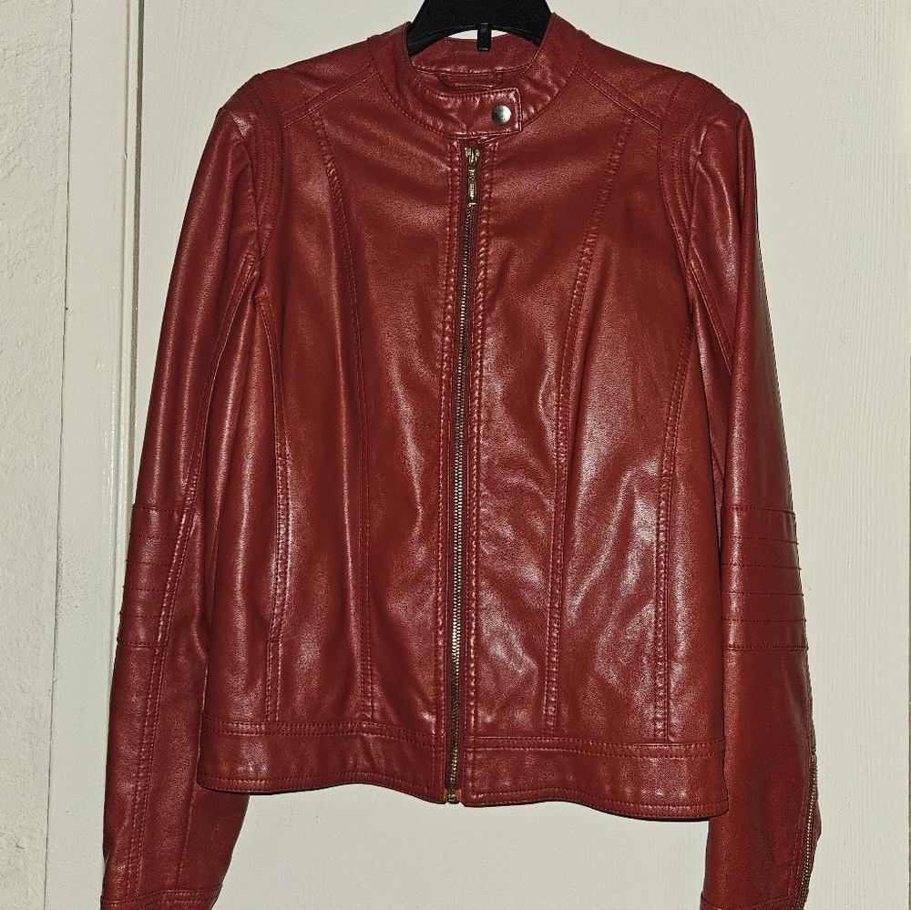 S Red GUESS Faux Leather Jacket